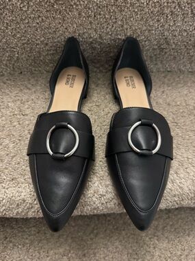 Bleecker & Bond ‘Gloria’ Pointed Toe Leather Flat, Black, Size 10m **See Pics